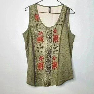 JustFashionNow women's sleeveless, green, rayon/polyester light weight tank sz L